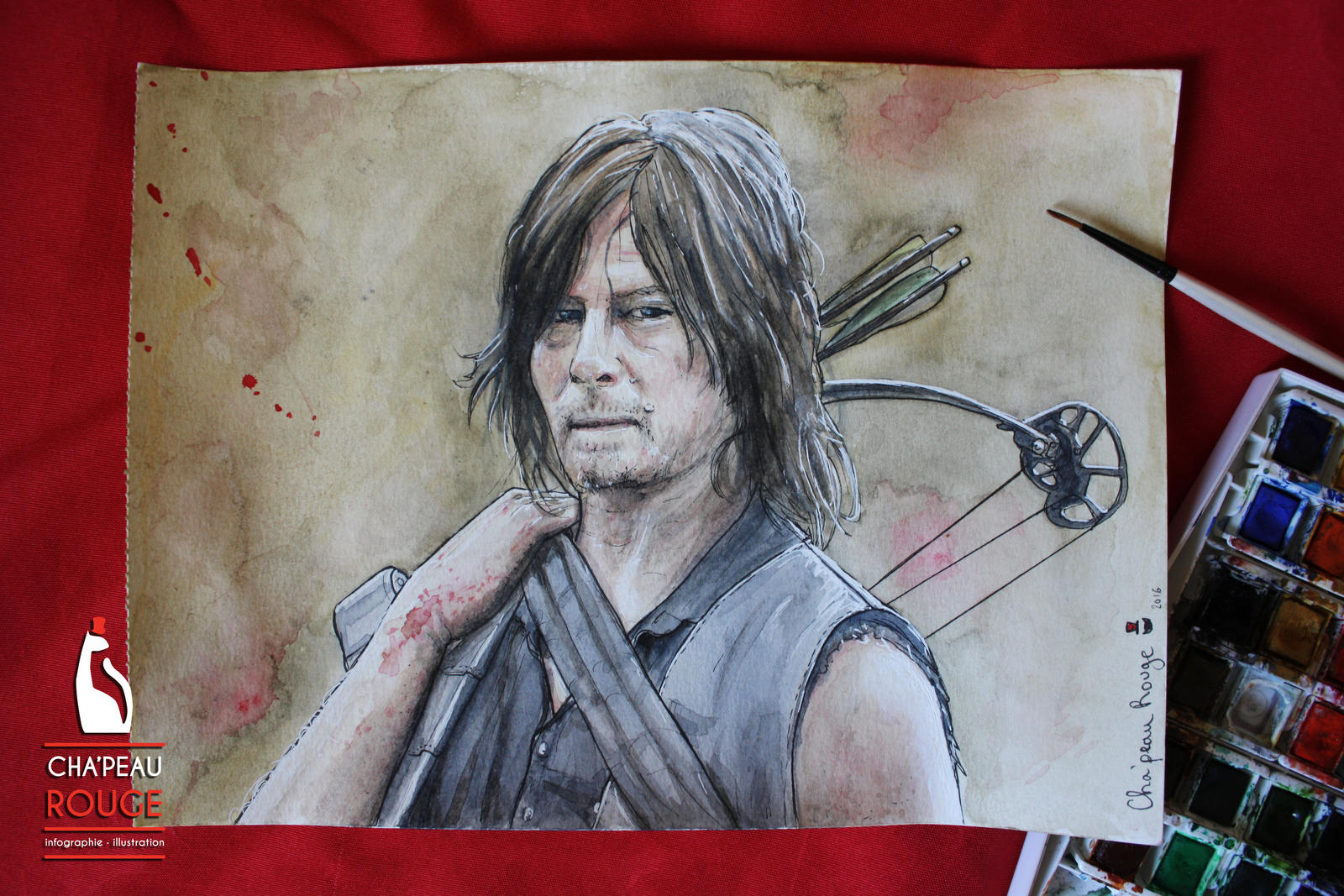Daryl Dixon - watercolors fanart - Commission by Red-Cha