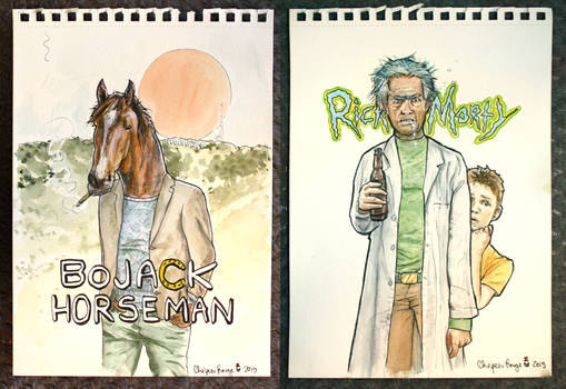Bojack Horseman + Rick and Morty Watercolor Fanart