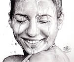 Pencil portrait of girl with wet face