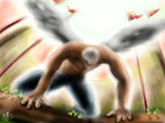 Original iPad finger painting Angel in battlefield