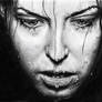 Pencil drawing of a girl with wet face