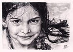 Little girl with wet face (pencil drawing)