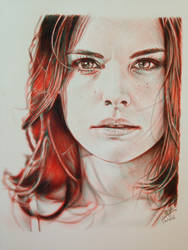 Ballpoint pen drawing of Jaimie Alexander