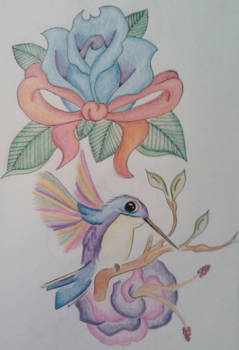 Hummingbird and rose