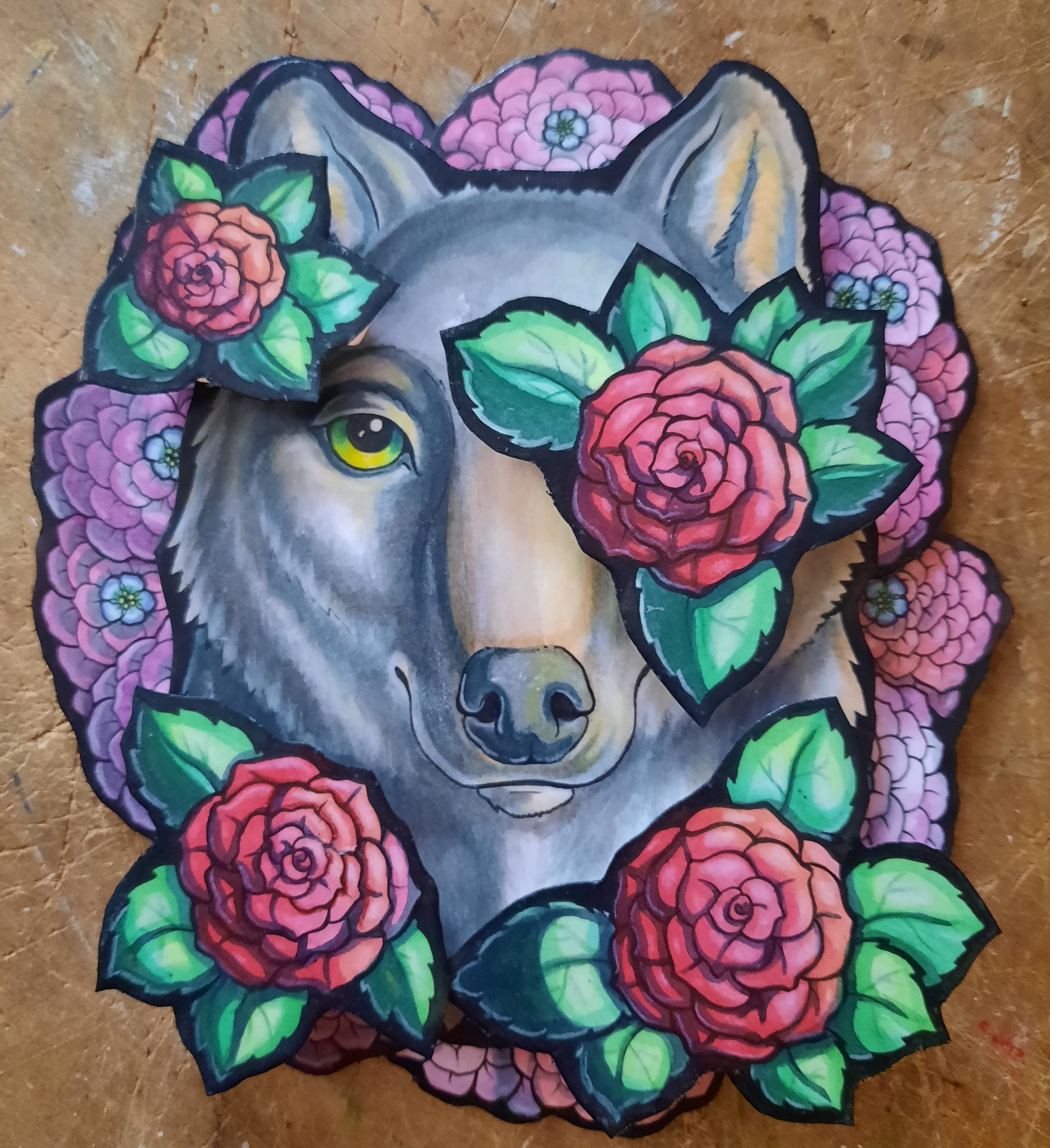 Semi-3D Piece: wolf and roses by xenotropos on DeviantArt