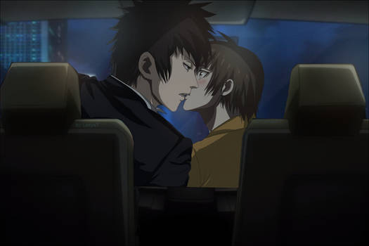 Psycho-pass:Kogami x Akane - kiss in car