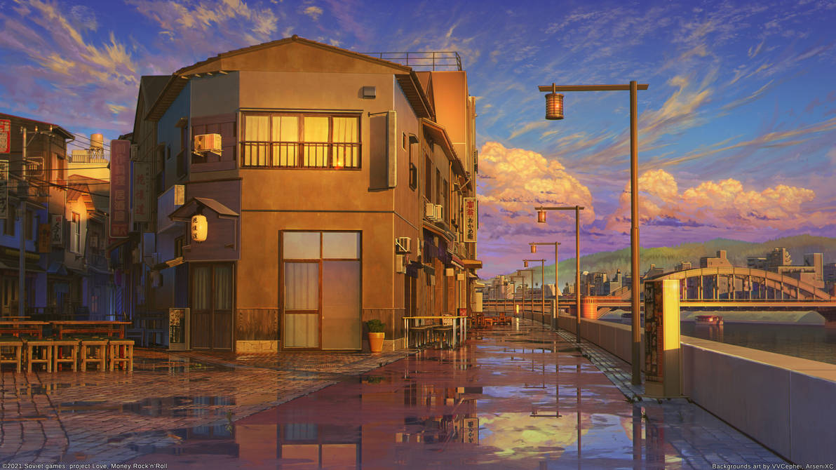 Drawing Night At Riverside Riverside sunset by arsenixc on DeviantArt