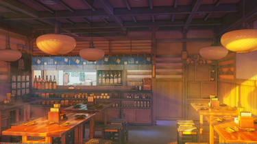 Restaurant interior sunset version