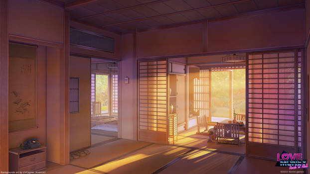 Interior of Japanese village house sunset