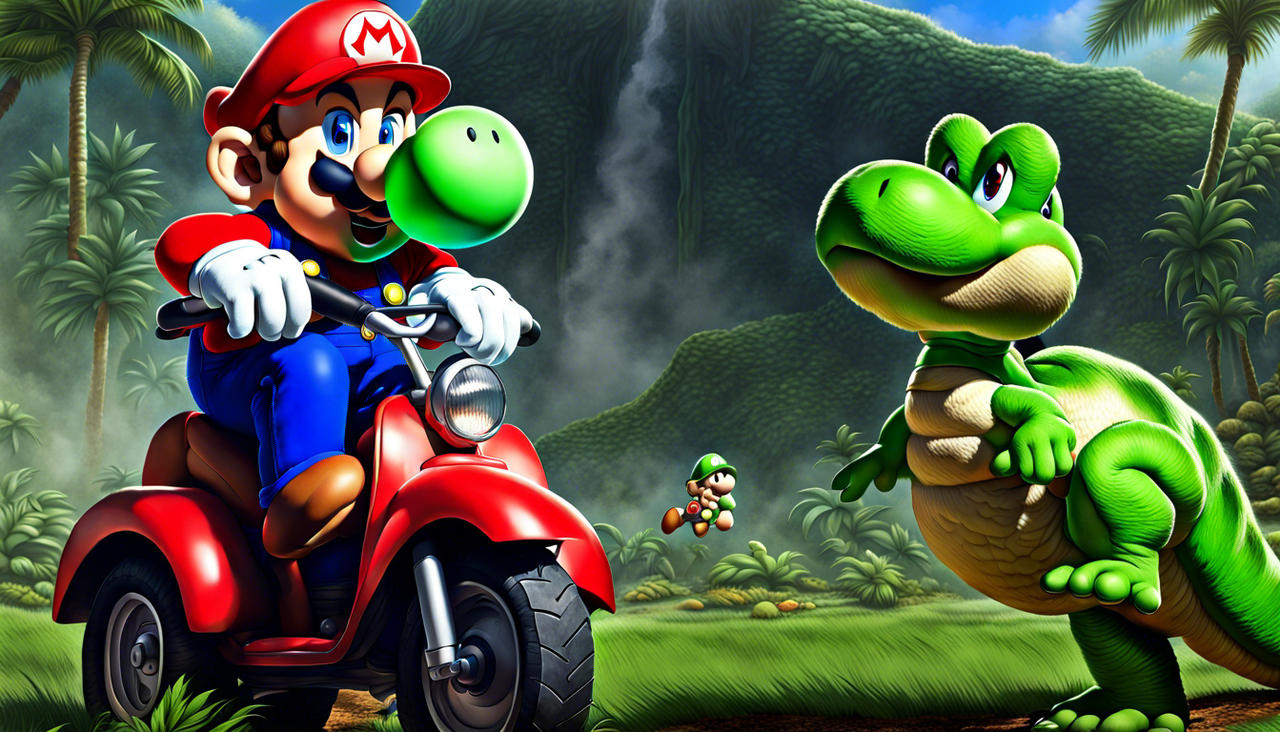 Mario Riding Sea Super Mario riding a scooter at Jurassic Park by DoctorBill83 on DeviantArt