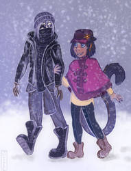 Kione and Serren take a walk in the Snow by Jopale-Opal