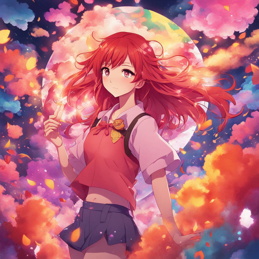 Red haired cute anime girl surrounded in a world b by Skyarid on DeviantArt
