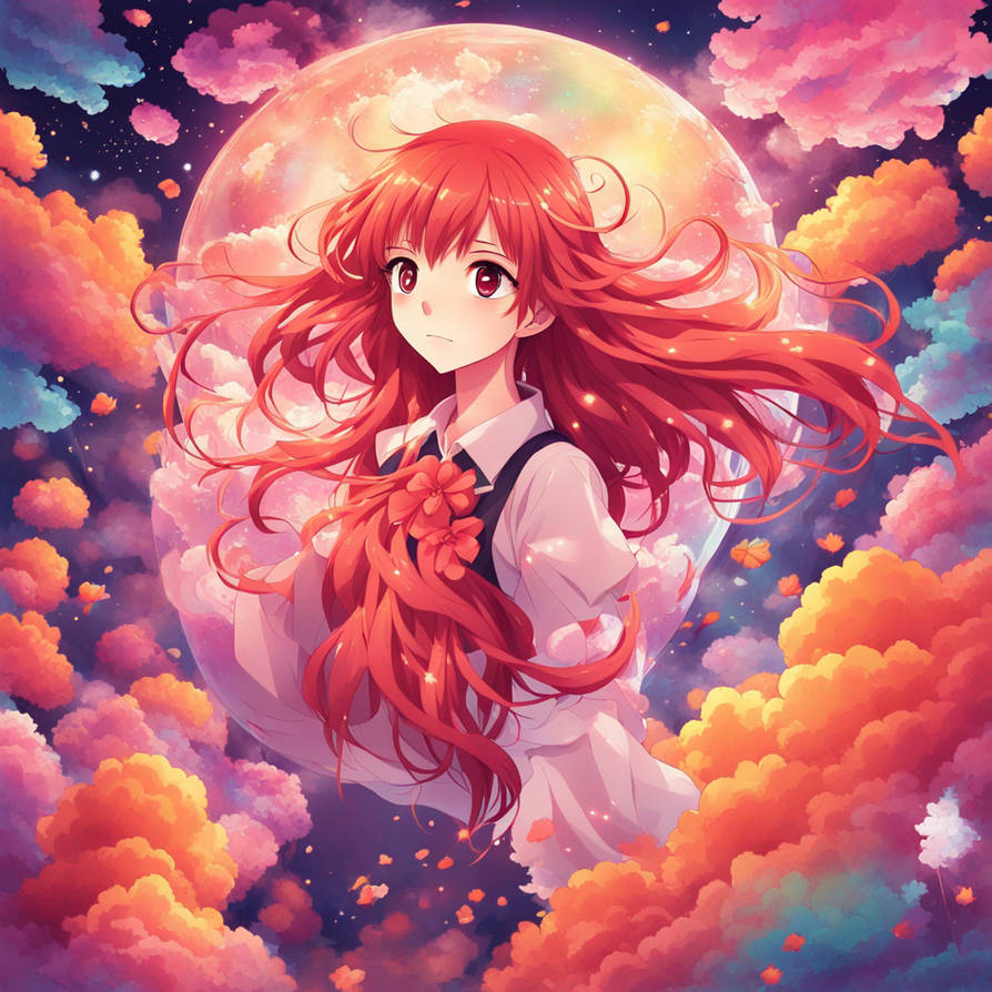 Red haired cute anime girl surrounded in a world b by Skyarid on DeviantArt