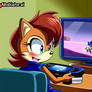 Sally Acorn playing a Sonic game