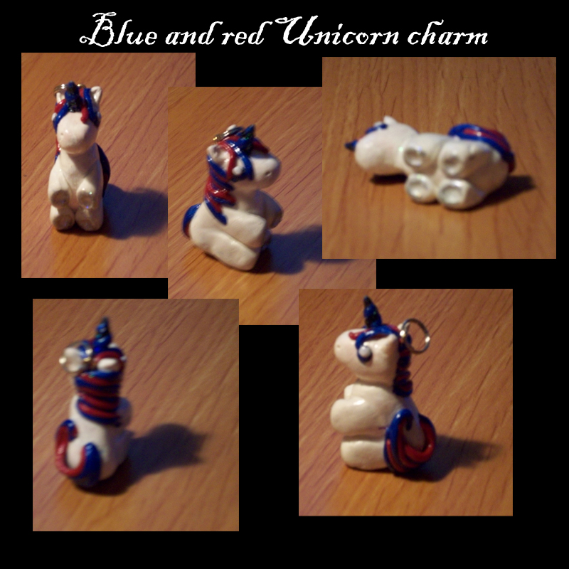 Blue and red unicorn charm