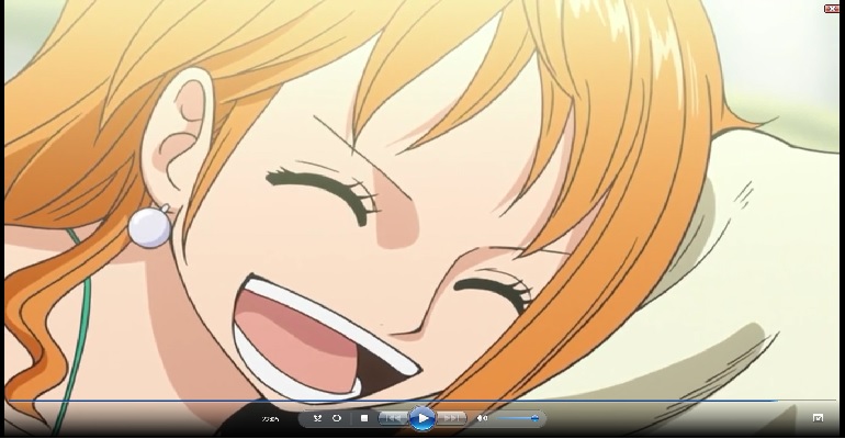 smiling nami — Nami's first appearance in the anime.
