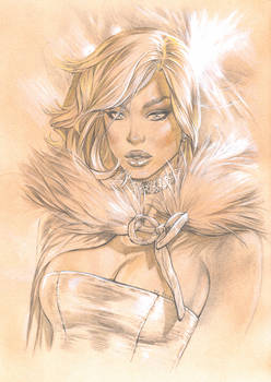 White Queen aka Emma Frost Sepia pencil Bust by me