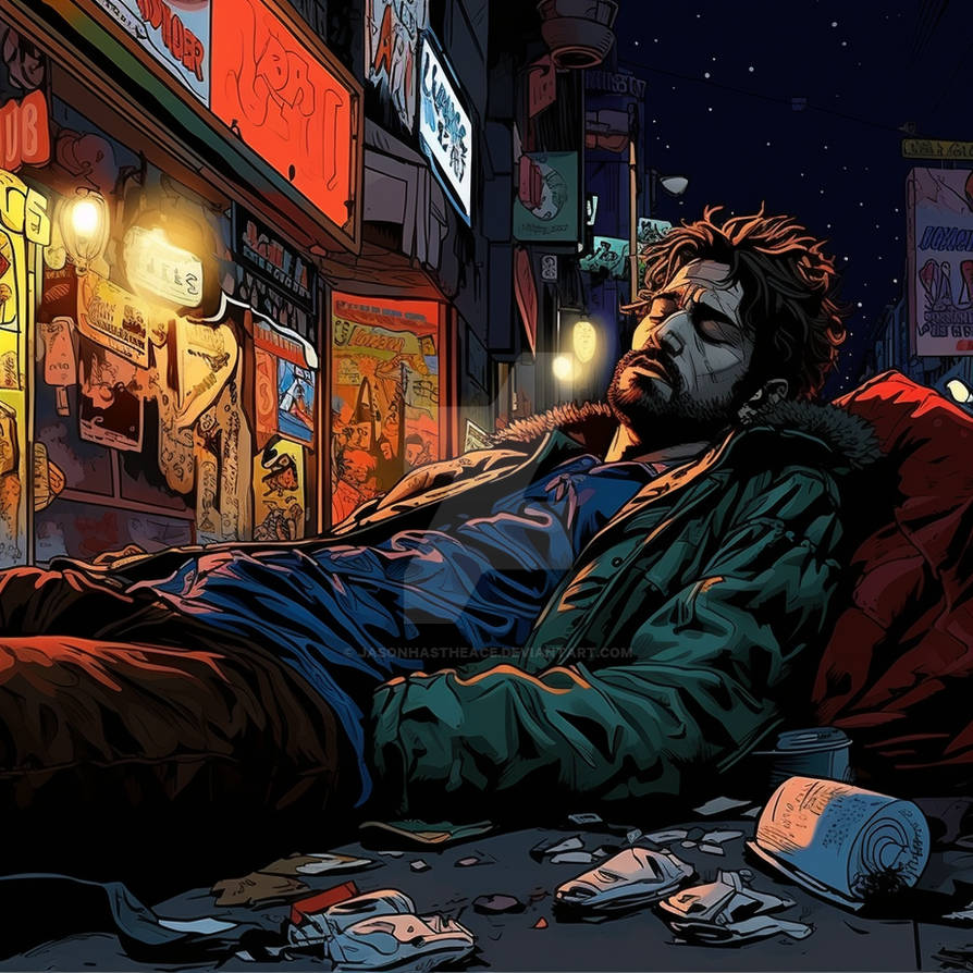Bearded Homeless Deviantart A homeless man sleeping on a busy city by Jasonhastheace on DeviantArt
