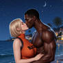 Amber and Josh, nightime beach kiss