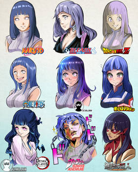 Hinata Hyuga in 9 Manga Styles [by A2T will Draw]