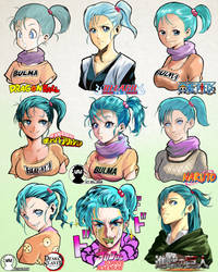 Bulma in 9 Manga Styles [by A2T will Draw]