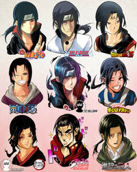 Itachi Uchiha in 9 Manga Styles [by A2T will Draw]