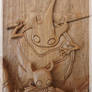 Hollow Knight relief carving in butternut wood