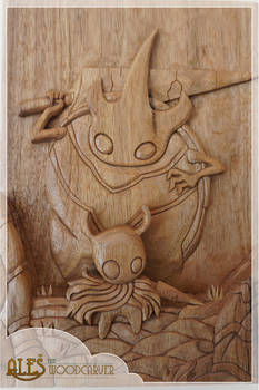 Hollow Knight relief carving in butternut wood