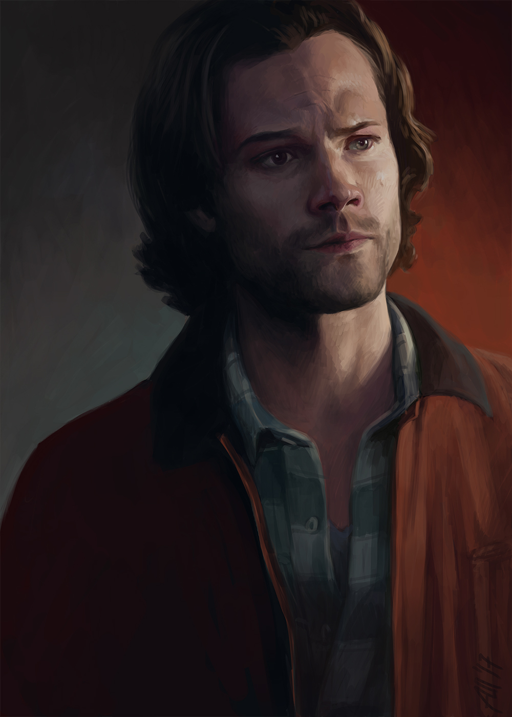 Sam Winchester in red jacket