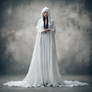 asian woman in white large cloak