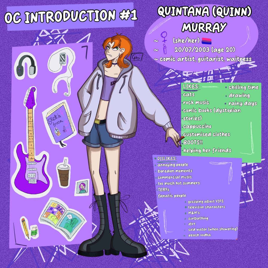 Oc Intro Drawing OC introduction #1 - Quinn by oliocvore on DeviantArt