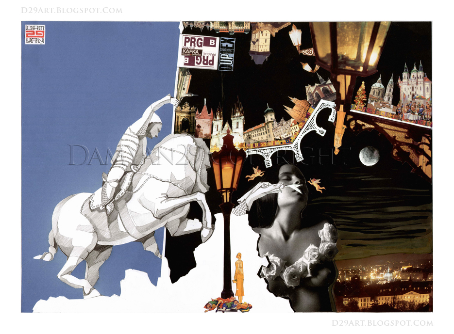 PRAGUE BY NIGHT. Collage. Decollage by Damyan2