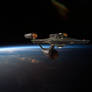 Restored Starship Enterprise Model Over Earth