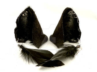 Black and Silver Leather Wolf Ears Inumimi