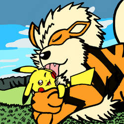 Pikachu and Arcanine by RobynHillZoneAct25