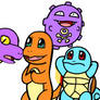 Charmander, Squirtle, Ekans and Koffing