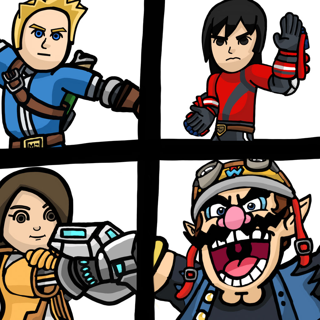 Mii Brawler, Mii Swordfighter, Mii Gunner Wario by RobynHillZone1994 on