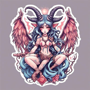 New School Tattoo Style, Baphomet, Full Body, nude