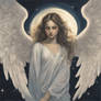 Female armored angel in moonlight