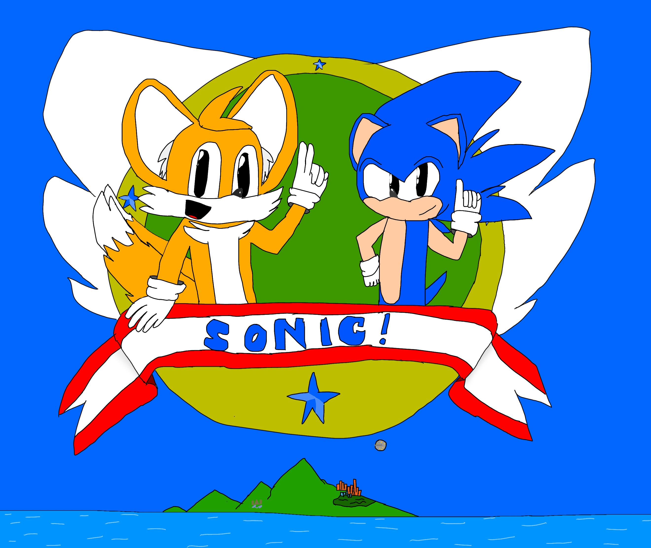 Sonic 2 Title Screen. Redraw by FunnyBlueFox on DeviantArt