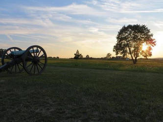 sun setting on an old battlefield.