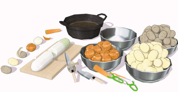 MMD Cooking Set peeling potatoes