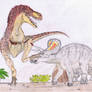 Mother Triceratops v.s. T-rex battle
