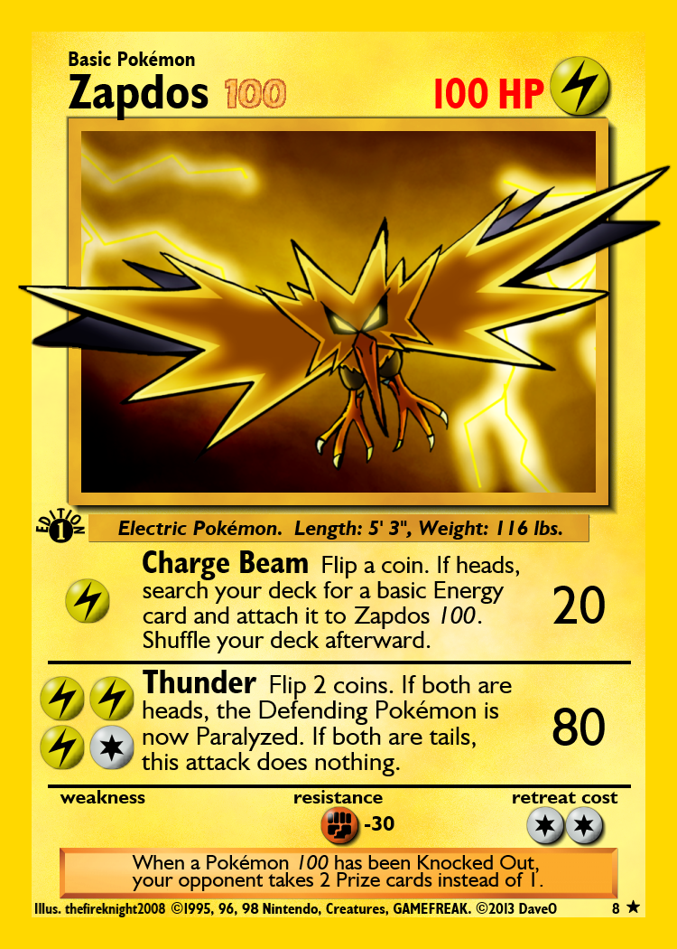 Zapdos 100 Custom Pokemon Card by IAmTheDaveO on DeviantArt