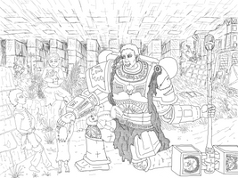 Salamander Space Marine Meeting Family - Lineart by ChrisSowinski