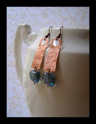 Copper and greyish blue glass earrings