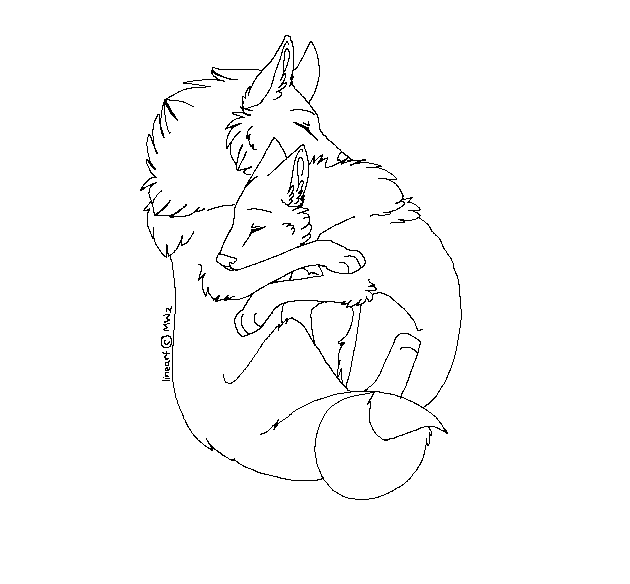 Free Wolf Couple Lineart