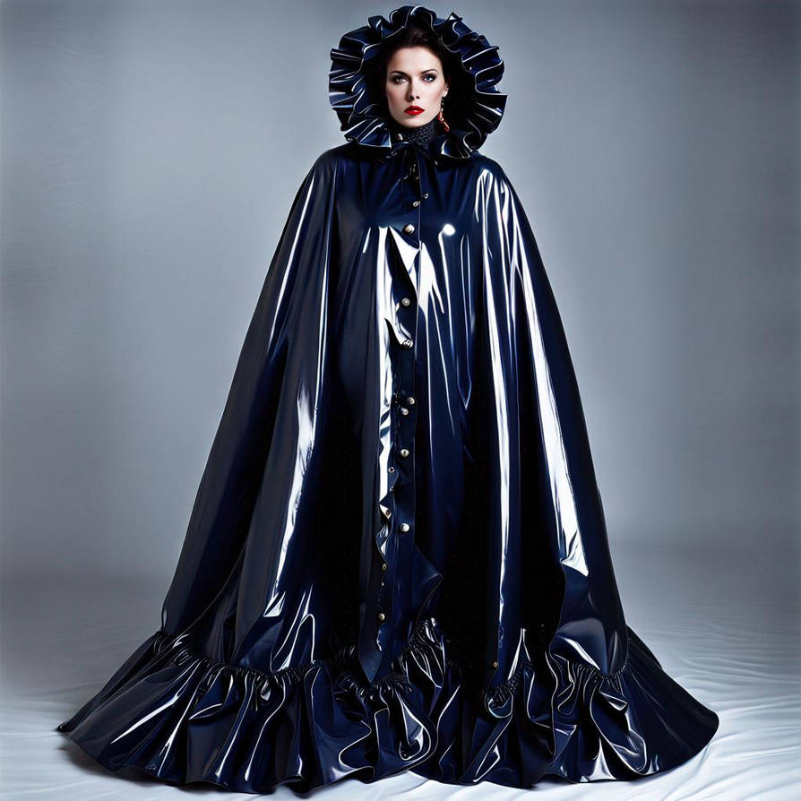 Lady in high ruffle collar PVC vinyl rain cape by capemarine on DeviantArt