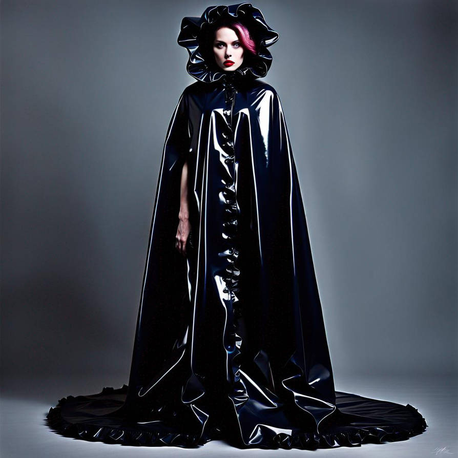 Pvc Ruffle Suit Lady in high ruffle collar PVC vinyl rain cape by capemarine on DeviantArt