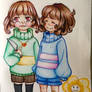 Chara, Frisk and Flowey